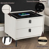 2 Drawers Bedside Table LED Light Wireless Charging Bedroom Furniture White UK