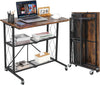 Collapsible Computer Desk with Wheels,Mobile Workstation w/ 3-Tier Metal Shelves