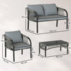 4 Piece Rattan Garden Furniture Set with Loveseat, Armchairs, Table, Grey