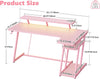 Pink 140cm L Shaped Gaming Desk with LED Lights, Monitor Stand & Shelves
