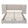 4ft6 Double Velvet Bed Frame with Headboard with Storage Pockets & Drawers Beige