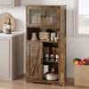 Freestanding Pantry Storage Cabinet w/Glass Doors,Adjustable Shelves,Tall Cupboa