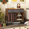 Large Record Player Stand Mid Century Modern Vinyl Storage Cabinet w/ 2 Drawers