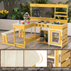 Outdoor Kitchen Playset Fir Wood Play Kitchen with Built-in Bench-Natural
