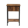 2-Tier Industrial End Table Narrow Side Table Rustic Nightstand w Storage Drawer