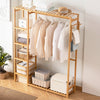 Bamboo Wooden Single Clothes Rail Garment Rack Hanging Stand Open Wardrobe Shelf