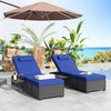2pc Rattan Sun Loungers Adjustable Outdoor Deck Chairs w/ Cushions&Side Tables