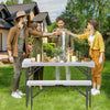 COSTWAY Folding Picnic Table Bench Set Rectangular Patio Dining Table Set-White