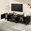 Modern TV Cabinet 180cm Black with 4 Doors, 2 Storage Drawers & Solid Wood Legs