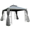 3 x 3(m) Garden Gazebo Double Top Gazebo Canopy w/ Mesh Grey