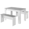 3 PCS Grey Dining Table Set Dining Table & 2 Benches Kitchen for Small Space