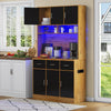 Kitchen Cupboard w/ LED & Power Outlet, Countertop, Tall Kitchen Cabinet, Black