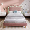 Upholstered Bed Frame Pink Velvet 3ft Single Bed with Wood Slats & LED Headboard