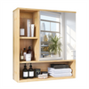 Bamboo Bathroom Mirror Cabinet Wall Mounted Over Toilet Storage Adjustable Shelf