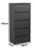 Modern Slim Grey 5 Drawer Chest | Bedroom Storage Cabinet Furniture
