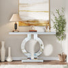 110CM Mirrored Console Table with O-Shaped Base, Modern Glass Sofa Table,Silver