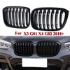 For X4 G02 X3 G01 18-21 Front Kidney Grille Grill Gloss Black Single Slats