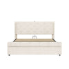 Double Bed Storage Bed Frame w/ Diamond Tufted Headboard, USB-C Charging, Beige