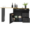 Extendable Bar Table Dining Table with Storage Cabinet & Rotating Shelves Black
