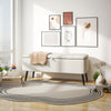 Storage Ottoman Bench, Linen Fabric Footstool with Steel Legs Cream White