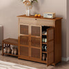 5 Tier Shoe Rack Shoes Storage Cabinet Hallway Bamboo Shoe Bench Cushioned Seat
