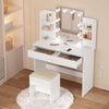 White Dressing Table Vanity Makeup Desk with Dimmable LED Bulbs Mirror 2 Drawers