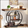 Industrial Narrow Console Table - Rustic Brown Wood & Metal 5-Tier
