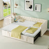 Daybed 3ft Single Linen Upholstered Bed Guest Bed Sofa Bed with Trundle Beige