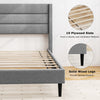 Modern Slatted Bed Single Bed Frame with Wingback Headboard-Grey