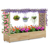 Raised Garden Bed Fir Wood Climbing Planter Box w/2-Sided Trellis