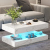 High Gloss LED Coffee Table Modern White Marble 2 Tiers Rectangle Tea Table