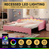 Single PU Leather Sofa Bed Daybed with LED Crown Headboard & Trundle 90x190cm