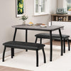 3Pcs Dining Table Set for 4, Kitchen Table w/Metal Frame & 2 Upholstered Benches