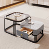 Square Nesting Coffee Table Set of 2 Stacking Side Tables with 2 Drawers Storage