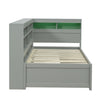 3FT Wooden Bed Frame with Drawers Bookcase, Storage Headboard & LED Lights, Grey