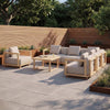 6 Seater Beige Aluminium Wood Effect Garden Sofa with Matching Coffee Tab FTR253
