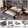 Single Bed Frame with LED Lights, 4 Drawers, Charging Station Metal Platform Bed