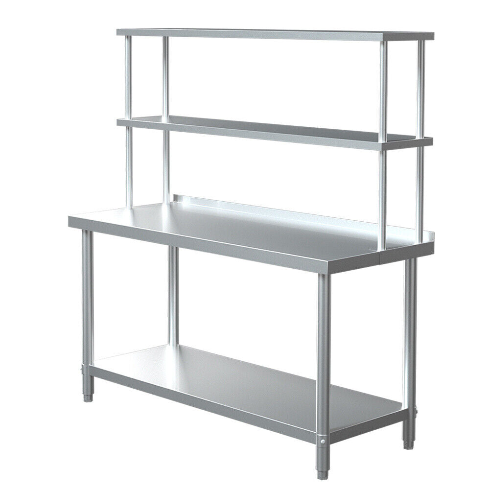Stainless Steel Kitchen Commercial Prep Table Overshelf Catering Worktop Bench