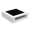 Cyndy High Gloss Coffee Table In White With Black Glass Top