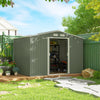 Outsunny 9 x 6FT Galvanised Garden Storage Shed with Sliding Door, Light Green
