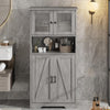 Freestanding Pantry Storage Cabinet w/Glass Doors,Adjustable Shelves,Tall Cupboa