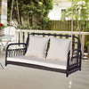 2 Person Outdoor Hanging Swing with Cushions Wicker Porch Chair White