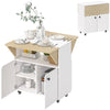 Folding Dining Table, Rolling Drop Leaf Table with Hidden Shelf & Cabinet, White