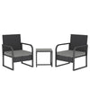 Rattan Garden Bistro Set, 3 Piece Rattan Garden Furniture with Cushions, Black