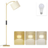 Gold Floor Lamp Free Standing Light with Bulb Linen Shade Remote Control Bedroom