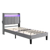Upholstered Platform Bed 3ft Single Bed Frame with LED Storage Headboard Grey