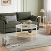 30" Round Rattan Coffee Table w/ Storage, 2 Tier Glass Centre Table Living Room