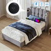 UPHOLSTERED BED 3FT SINGLE BED FRAME WITH WOOD SLATS & WINGED HEADBOARD, GREY