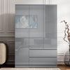 High Gloss 3 Door 2 Drawers Wardrobe With Shelves Storage Bedroom Furniture