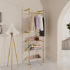 Large Industrial Pipe Clothing Rack Wall Mounted Gold Closet Crossbar w/ 3 Board